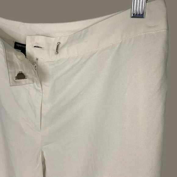 Spenser Jeremy Linen Blend Cropped Pants Women Size 12 White Shell Embellished - Picture 7 of 15
